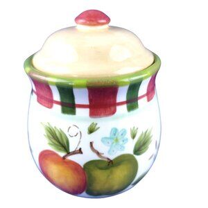 Candle Jar Apples Flowers Tee Time Imports LTD Lidded Fall Autumn Ceramic 4 Inch